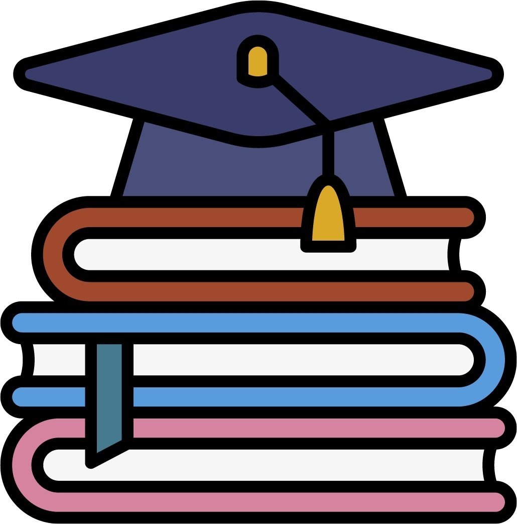 Boeken met een diplomahoedje er bovenop symbool voor kennis delen