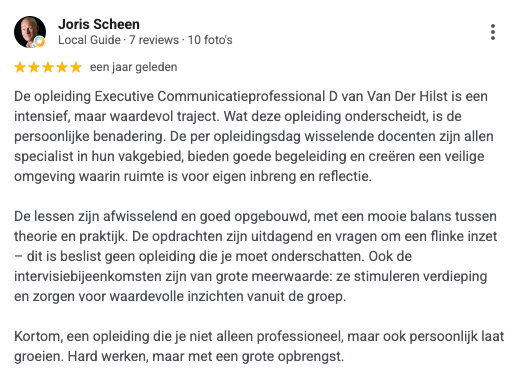Recensie opleiding Executive Communicatieprofessional op Google