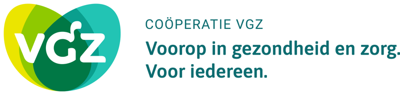 Coöpertie VGZ logo een hart symbool en payoff Voorop in gezondheid en zorg. Voor iedereen.